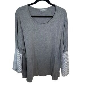 Marled Reunited Gray Long Bell Sleeve Pinstripe Back‎ And Sleeves Tunic 2XL